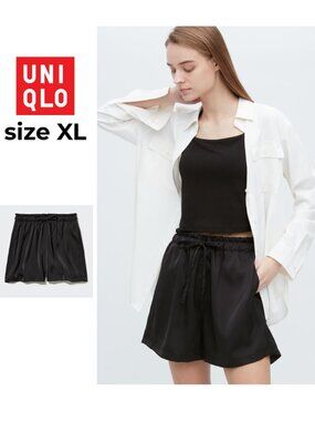 Uniqlo Black Elastic-Waist Relaxed satin effect Shorts